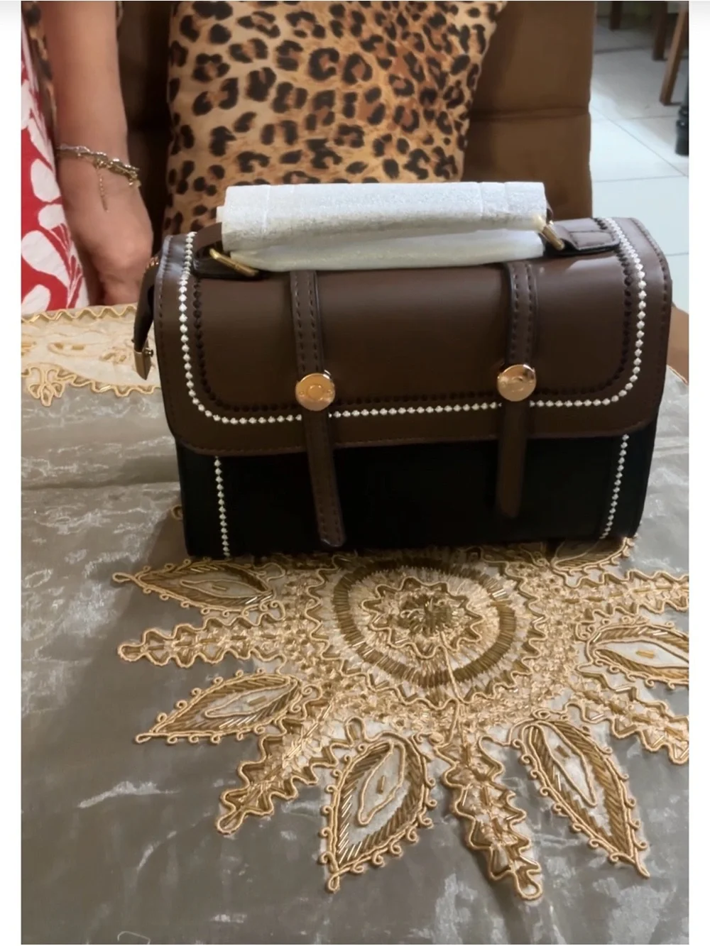 Elegant Brown and Black Women's Satchel Bag